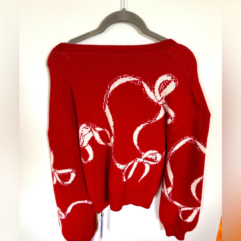 NWT red and white bow sweater